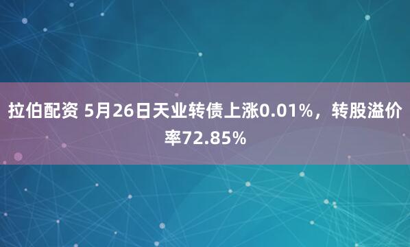 拉伯配资 5月26日天业转债上涨0.01%，转股溢价率72.85%