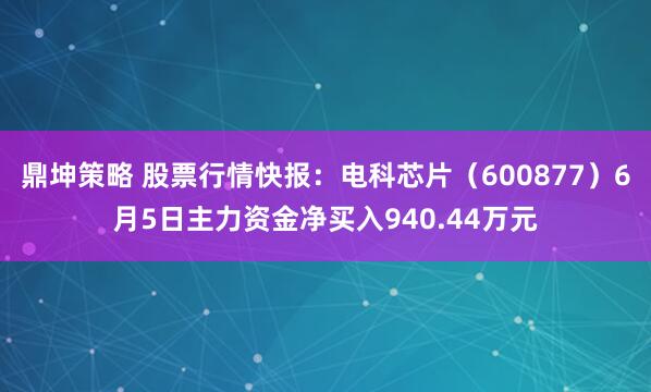 鼎坤策略 股票行情快报：电科芯片（600877）6月5日主力资金净买入940.44万元